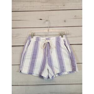 American Eagle Women Purple White Striped Mid Rise Drawstring Chino Shorts Sz XS